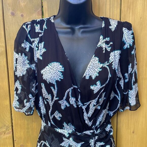 NWT Diane von Furstenberg Silk Black Floral Dress - Picture 3 of 15